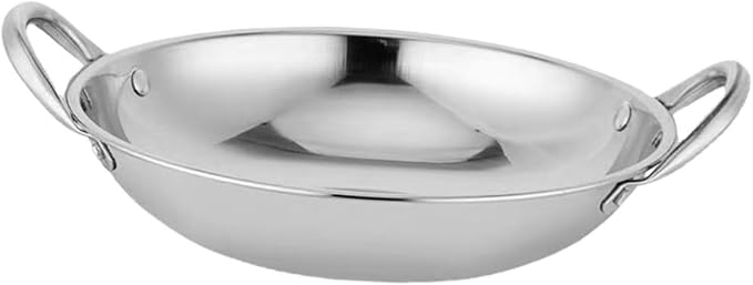Homoyoyo Cooking Wok Round Bottom Stainless Steel Pot Double Handle Kitchen Supply
