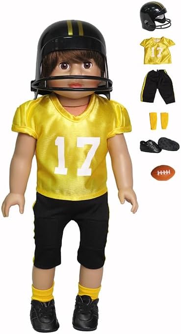 Yellow and Black Football Outfit 6pc for 18-Inch Dolls | Premium Quality & Trendy Design | Dolls Clothes