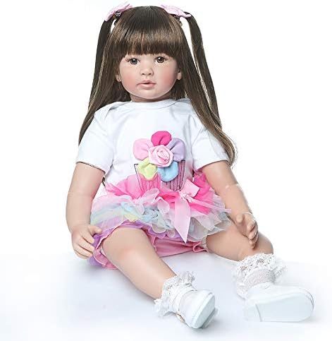 Pinky 24 inch 61cm Lovely Reborn Baby Girl Dolls Toddler Realistic Looking Life Like Baby Doll Vinyl Silicone Long Hair Babies Toy Gift