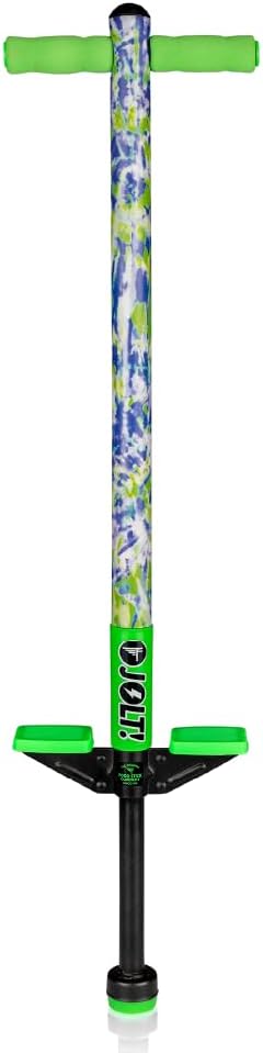Flybar Jolt Pogo Stick for Kids, Perfect for Beginners w/ Foam-Covered Metal Frame, Handles & Padding, Non-Slip Foot Pads, Wide Tip, Outdoor Active Play Toy for Boys & Girls, Ages 6+, Green Tie Dye
