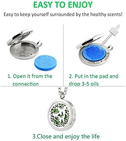 Aromatherapy Essential Oil Diffuser Stainless Steel 30MM Silver Magnetic Locket Pendant with Chain Necklace and Colored Refill Pads & Diffuser Bracelet All in a Velvet Bag (butterfly3)