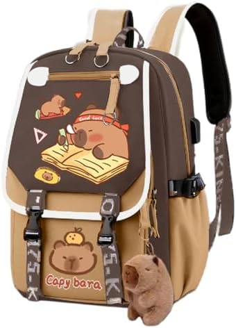 Kapibara Capybara Cartoon Backpack Large Capacity Waterproof Kapibara stuff kawaii backpack with pins and Accessories (Pattern 2 without compliments)