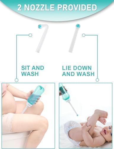 Portable Bidet with Intimate Washcloths - Bidet Sprayer with 2 Nozzle for Wash and Anal Douche, Bottle BPA-Free for Care (Green)
