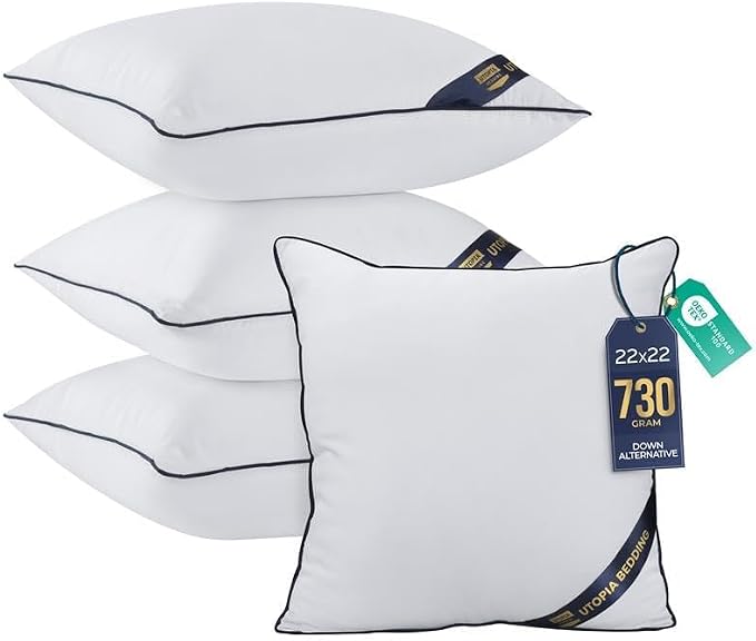Utopia Bedding 22x22 Throw Pillow Inserts, Decorative Pillows, Pack of 4 | Piping Throw Pillows, Plush & Supportive, Aesthetic Cushion Sham Stuffer for Sofa, Office, Couch & Bed, Set of 4, White