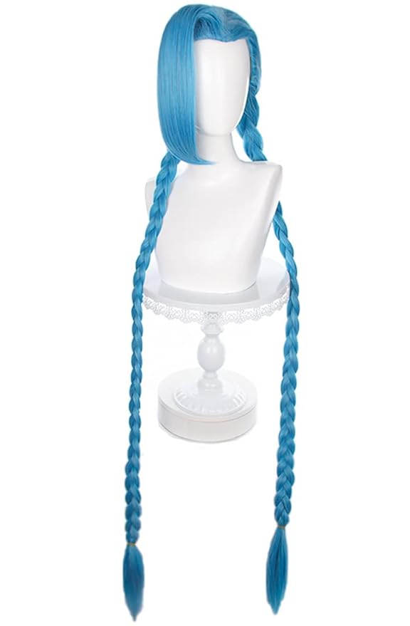 Anime Wigs Blue Long Braid Wig for Jinx Cosplay Halloween Party Costume Wig