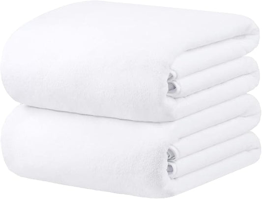 JML Bath Sheet Towel Set, 2 Pack, 35"x70", Large Bath Towels for Adult - Microfiber Fleece - Super Soft, Absorbent, Oversized, Lint-Free for Hotel,Yoga, Sauna, SPA, Hair Wrap, White
