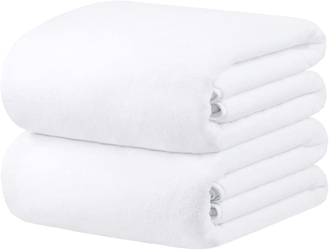JML Luxury Hotel & SPA Oversized Bath Towels (2 Pack, 40"x80") - 350GSM High-Density Fleece Towel Sets - Super Soft and Absorbent, Lint Free, Fade Resistant Extra Large Bath Sheet, White