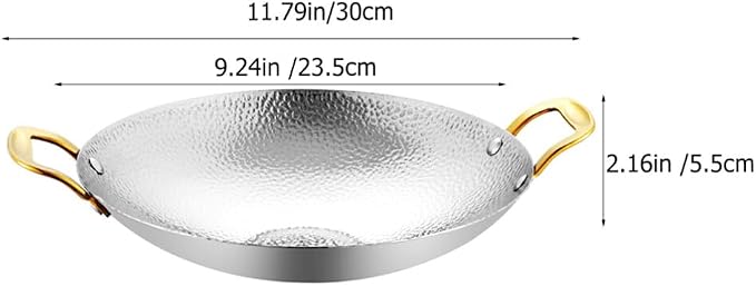 Kichvoe Hammered Griddle 11.81 Inch Double Handle Cooking Pan Stainless Steel Kitchen Cookware for Hot Pot Seafood Korean Ramen Home and Restaurant Use
