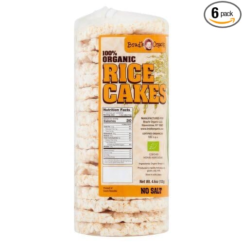 Brad's Organic RICE CAKES - NO SALT, USDA Organic, Dairy Free, Vegan, Nut Free 4.6oz (6 Packages/1 Case)