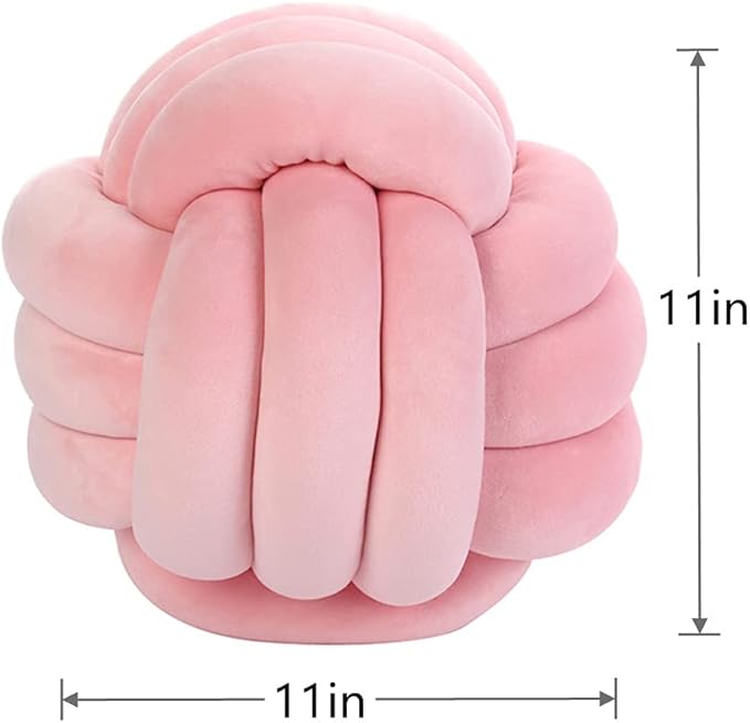 Knot Pillow Ball Round Cushion Pillows, Children Room Decoration Plush Toys Calming Stress Relief Toy (Pink,11in/28cm)