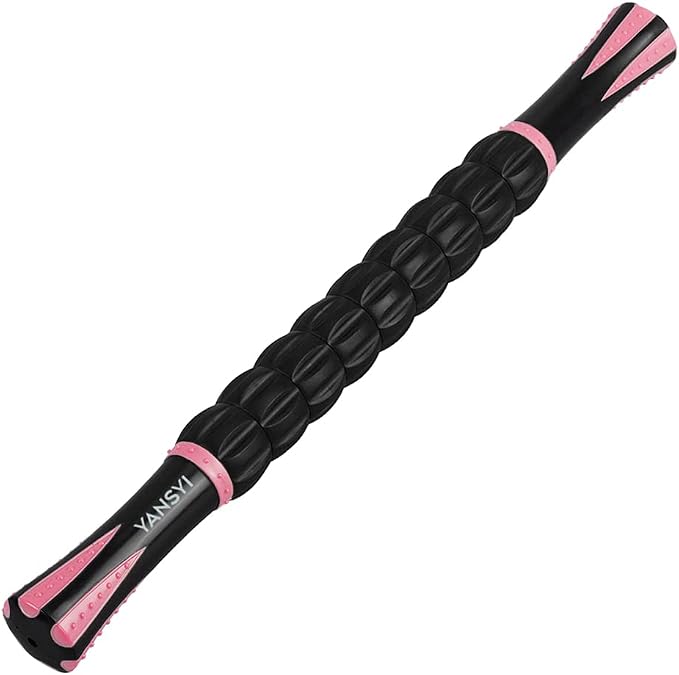YANSYI Professional 9-Roller Deep Tissue Massage Stick - Portable Muscle Recovery Roller for Athletes, Relieves Post-Workout Soreness & Leg/Back Pain - Portable Physio Tool (Pink)