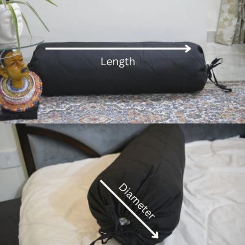 Round Pillow Cover Cervical Neck Roll Cotton Bolster Pillowcase for Cylindrical Cushion and Drawstring Closure Round Neck Pillowcase 6" x 18" (15 x 45 cm) Navy Blue
