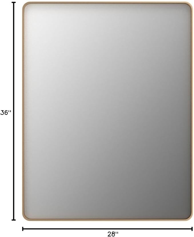 LOAAO 28"X36" Gold Bathroom Mirror | Rounded Rectangle, Brushed Gold Frame, Wall-Mounted, Anti-Rust, Hangs Horizontally or Vertically