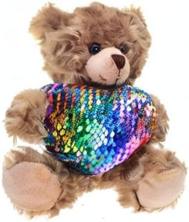 Plush Stuffed Animal Mocha Heart Bear – Love You Bears- Toy for Kids & Adults Valentine's Day - Embroidered Heart Pillow (6 Inch, Colorful Heart)