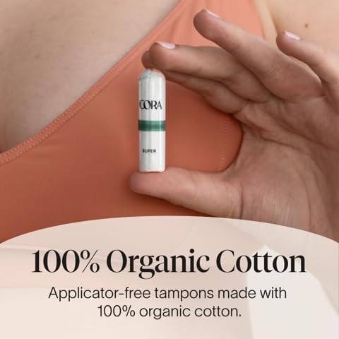 Cora Organic Cotton Non-Applicator Tampons (72 Super Non-Applicator Tampons)