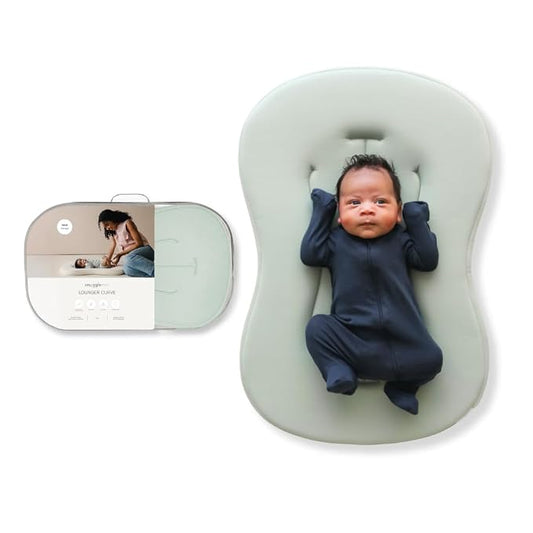 snuggle me® Baby Lounger Curve (0-6 Months) - Premium Organic Cotton with Foam Core, Machine-Washable Cover, Buttery-Soft & Breathable Infant Lounger with Travel Bag (30 in x 20 in x 1.9 in) - Sage