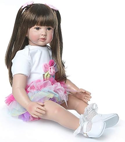 Pinky 24 inch 61cm Lovely Reborn Baby Girl Dolls Toddler Realistic Looking Life Like Baby Doll Vinyl Silicone Long Hair Babies Toy Gift