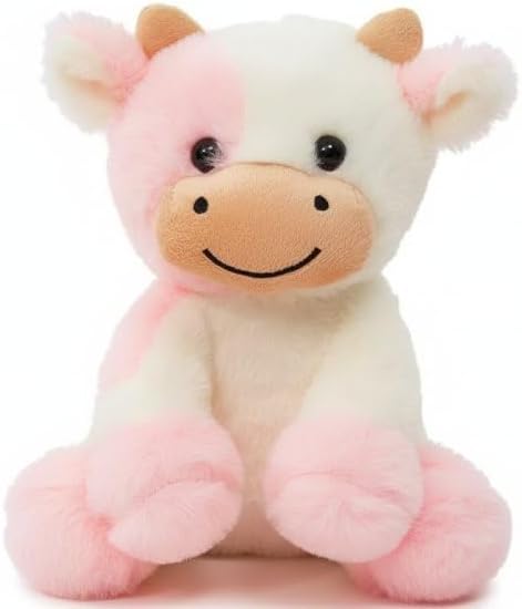 Cute Cow Plush Stuffed Animal Doll Toy 8 inch for Girls Boys (Siting Cow Light Pink)