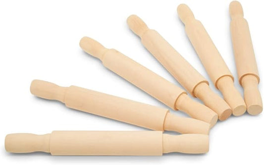Wooden Mini Rolling Pin, 7 Inches Long, Pack of 6, Perfect for Fondant, Pasta, Baking in the Kitchen, Crafting by Woodpeckers