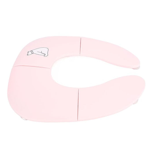 Fafeicy Kids Toilet Training Folding Travel Potty, PP Portable Toilet Cover with Non Slip Suction Cups, Foldable Cartoon Potty Seat for Outdoor Travel and Toddlers 35 X 29cm (Pink)