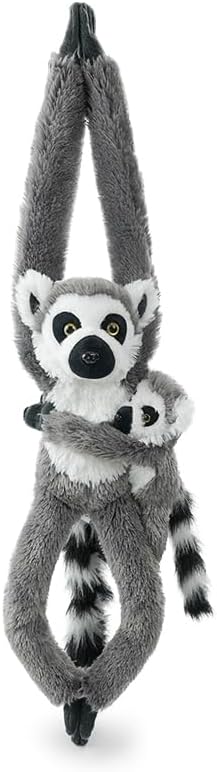 2pcs Lemur Hanging Stuffed Animal Mother with Baby Hangs Plush Toys, Hooks and Stuffed Animals with Rings for Kids 4-8, Gifts for Boys and Girls