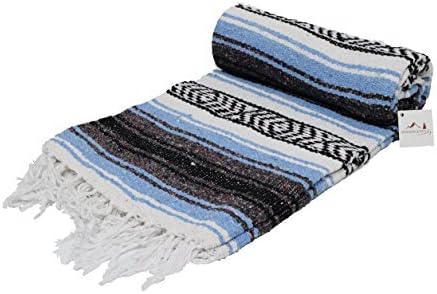 Open Road Goods Bulk Falsa Blankets - Handwoven Authentic Mexican Falsa - Great for Weddings, Yoga, Beach, Picnics, or Mexican Throw! (Light Blue, 7 Pack)