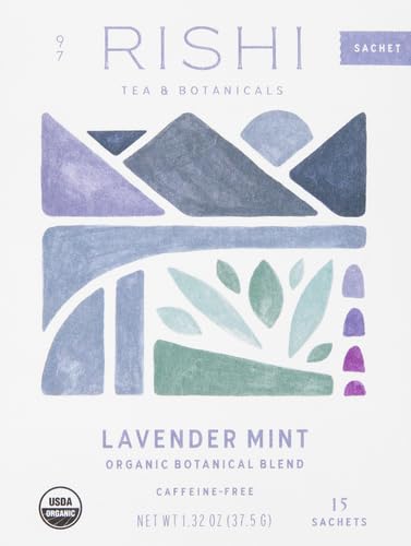 Rishi Tea Lavender Mint Herbal Tea - Organic, Caffeine Free Sachet Bags, Calming Lavender with Peppermint & Sage - 15 Count (Pack of 2)