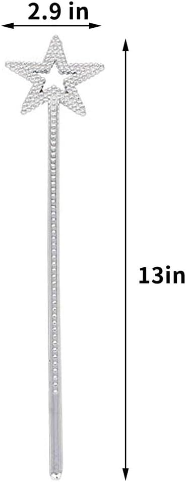 Tvoip 5PCS Girls Costume Props Star Magic Wand Angel Fairy Wands Sticks Birthday Party Wedding Halloween Cosplay Christmas 13 Inches (Silver)