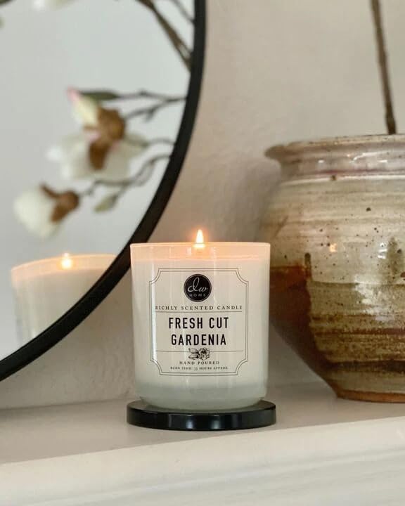 DW Home Fresh Cut Gardenia Wooden Wick Candle – Blooming Gardenia & Jasmine Floral Fragrance, 12 oz Crackling Wood Wick Jar Candle, Long Burning Home Fragrance Candle