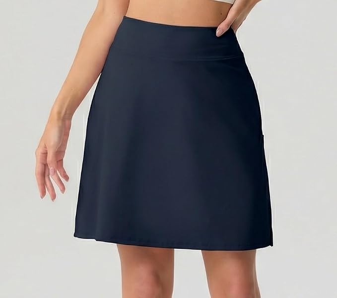 PrinStory 19" Tennis Skirt for Women Athletic Skort with Zipper Pockets | Workout Skort, Built-in Shorts, High Waisted, Split Hem, Knee Lentgh, Golf, Pickleball, Sports