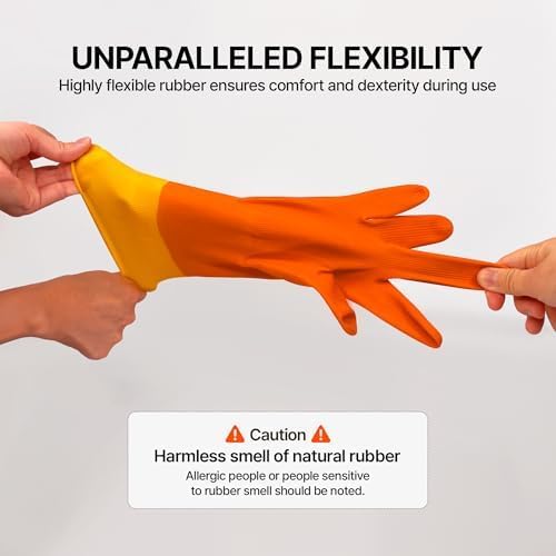 USE FUN Kitchen Rubber Gloves – 100% Natural Latex, Durable Non-Slip Waterproof Dishwashing Gloves, M/L/XL