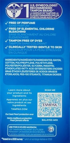 Tampax Pearl Tampons, Regular/Super Absorbency | Unscented | Leakguard Braid | 34 Count | Pack of 2