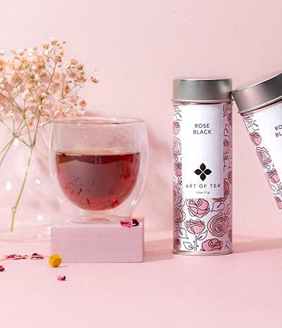Art of Tea Rose Black Tea 2.5oz Loose Leaf Tin, Premium Floral Black Tea with Rose Petals, Aromatic Full Bodied Black Loose Leaf Tea, Smooth Caffeinated Hot or Iced Tea
