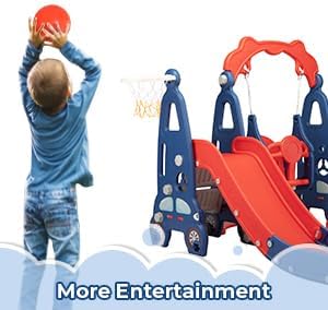 4 in 1 Slide Climber Swing Set, Freestanding Toddler Slide Climber Playset with Basketball Hoop, Toddler Playground Indoor Outdoor, Easy Setup (Red)