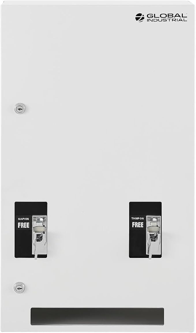 Global Industrial Feminine Hygiene Dispenser, Free Vending, 15"Wx5"Dx25.5"H | Wall or Surface Mount, Steel Construction, For Tampons and Sanitary Napkins