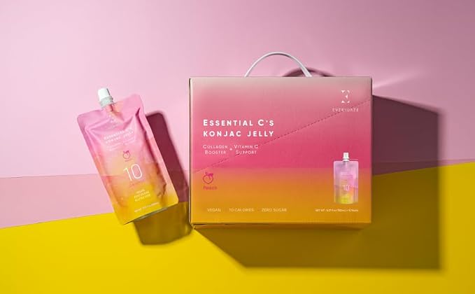 EVERYDAZE Essential C’s Konjac Jelly | Peach | Plant-Based Collagen Booster, Gluten Free, Sugar Free, Low Calorie | Healthy Drinkable Fruit Snack | 10 Pack Box Food Drink Pouch