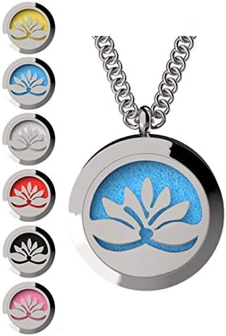 Tree of Life and Open Lotus Essential Oil Diffuser Necklace Stainless Steel Pendants with 24" Chains + 12 Refill Pads