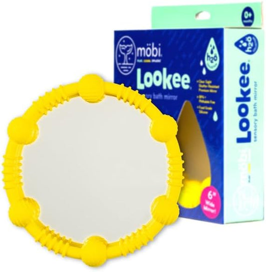 Mobi Lookee Sensory Bath Mirror for Kids, Shatterproof Baby & Toddler Bathtub Mirror Toy, BPA-Free, Suction Cups for Fun & Safe Play (6" Wide)