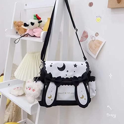 Japanese Kawaii Bunny Ear Backpack with Cute Manga Girl School Backpack Book Bag Satchel Student Teen JK (Small, Black)