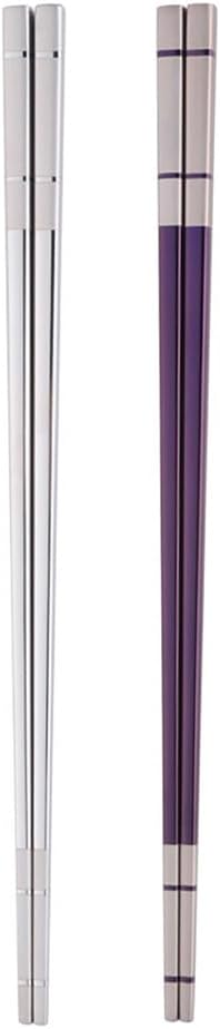 Reusable Stainless Steel Chopsticks,Dishwasher Safe , Easy to Use（2 PCS,silver&purple）