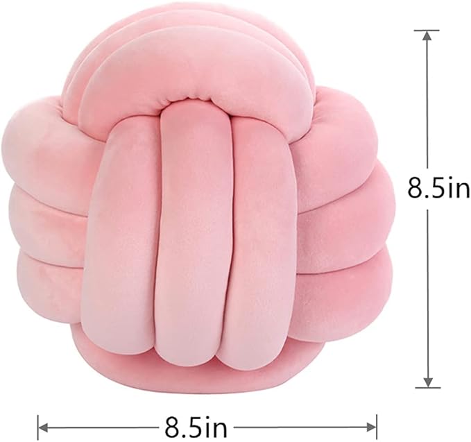 Knot Pillow Ball Round Cushion Pillows, Children Room Decoration Plush Toys Calming Stress Relief Toy (Pink,8.5in/22cm)