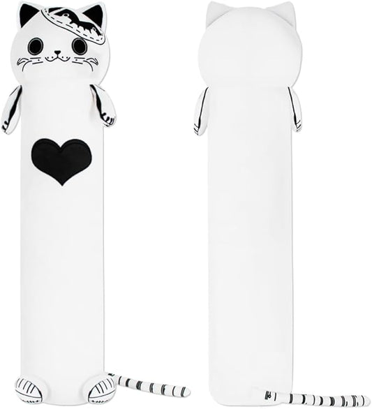 MerryXD Kawaii Long Cat Plush Body Pillow,28”Soft Cute White Stuffed Animals Plushies, Kids Big Doll Toys, Ideal Gifts for Cuddles,Girls,Girlfriend,Boys,Birthday,Christmas,Halloween,Valentine's Day