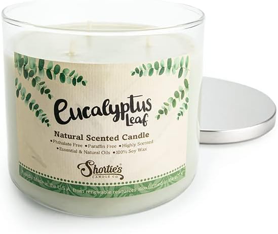 Eucalyptus Leaf Scented Natural 3 Wick Candle, Essential Fragrance Oils, 100% Soy, Phthalate & Paraben Free, Clean Burning, 14.5 Oz.