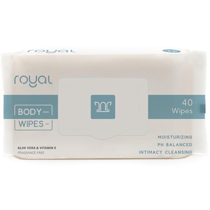 Royal Intimate Cleansing Feminine Wipes for Vaginal Hygiene, Personal Cleansing, Period Care, Sensitive Skin & Odor Removal - Unscented, pH Balanced, Flushable - Women, Men, Adult Safe - 40 Count