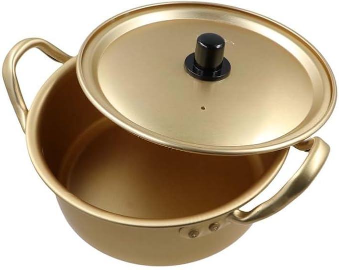 Golden Stainless Steel Ramen Pot with Double Handle, Small Korean Cooking Pot for Soup, Noodle Pot Fast Heating for Kitchen(5.5inch/14cm)
