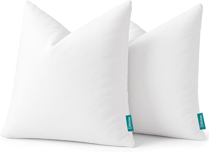 Oubonun 20x20 Feather Downthrow Pillow Inserts, 100% Cotton Cover, Medium Firm Decorative Pillow Inserts for Couch, Sofa, Bed, Chair (Set of 2)