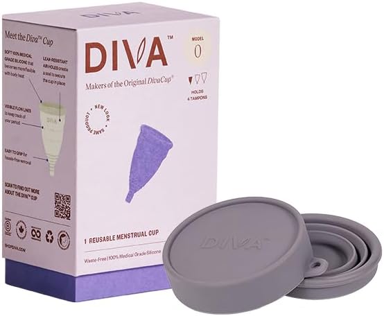 DIVA Cup & Shaker - Medical Grade Silicone Cup for Period Care - Reusable Menstrual Cup with Shaker for On-the-Go Cleansing - Wear Up to 12 Hours - Model 0 (Slim Vaginal Canals & First-Time Users)