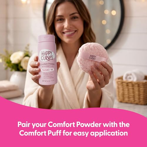HAPPY CURVES Talc-Free Anti-Chafe Comfort Powder Bundle - Inner Thigh, Private Areas & All Over Body Chafing Relief for Women (Fragrance-Free + Tahitian Vanilla)