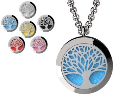 Wild Essentials 3 Necklace Set, Tree Of Life, Flower of Life, Sun Essential Oil Diffuser Necklace Stainless Steel Locket Pendants, 24 Inch Chains, 36 Refill Pads, Color Changing, Perfume Locket, Aroma