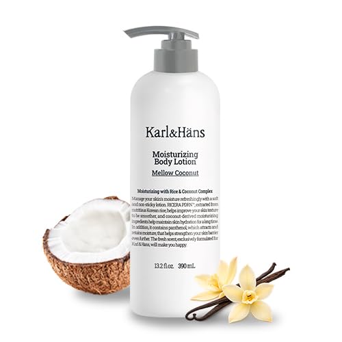 Karl&Hans Moisturizing Body Lotion, Korean Rice-Derived PDRN & Ceramide, Skin Barrier Repair, Lightweight Non-Greasy for Dry & Sensitive Skin, 13.2 fl oz (Mellow Coconut)